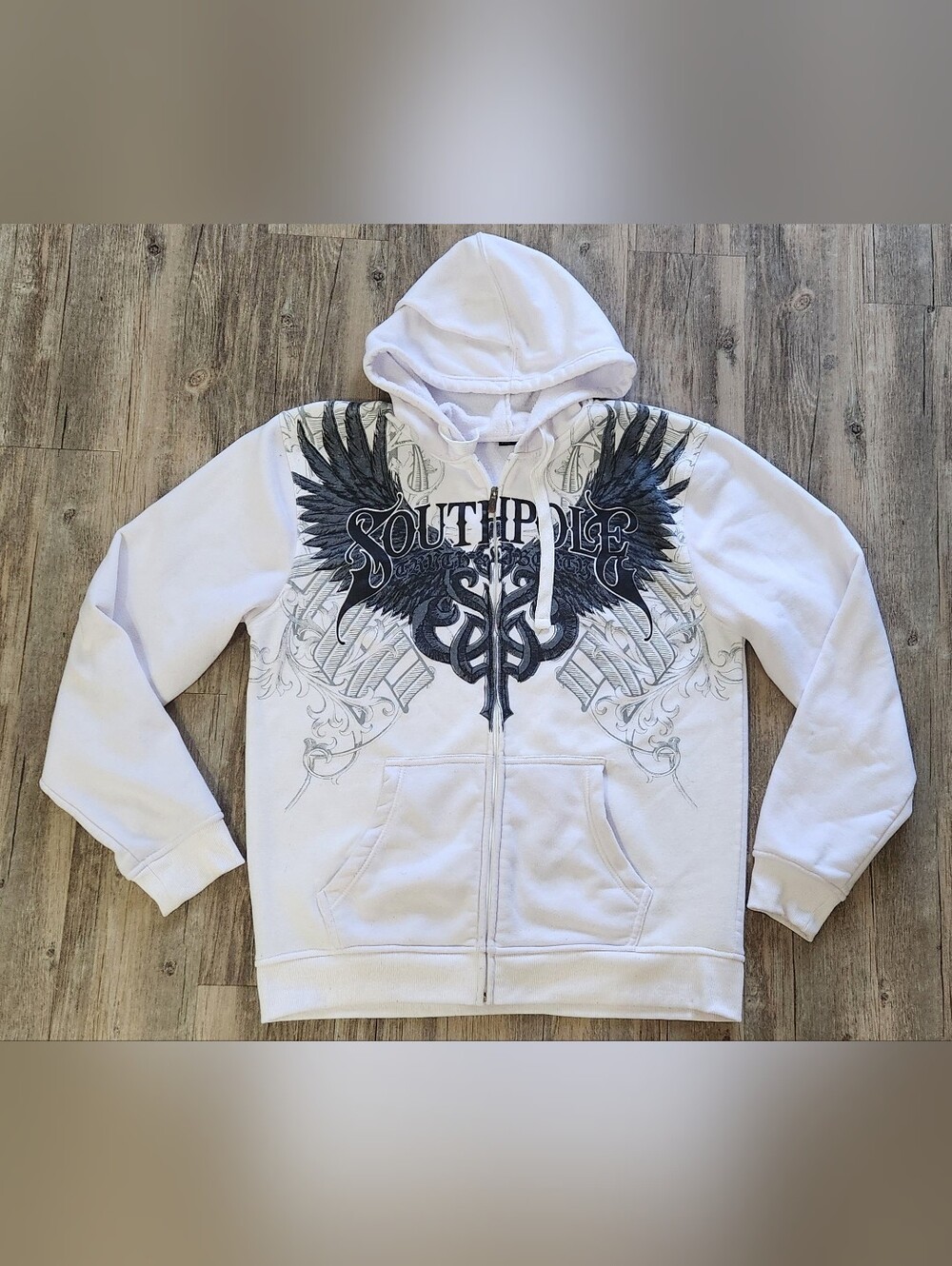 SouthPole Men’s White Graphic Zip-Up Hoodie streetwear skater size 2XL